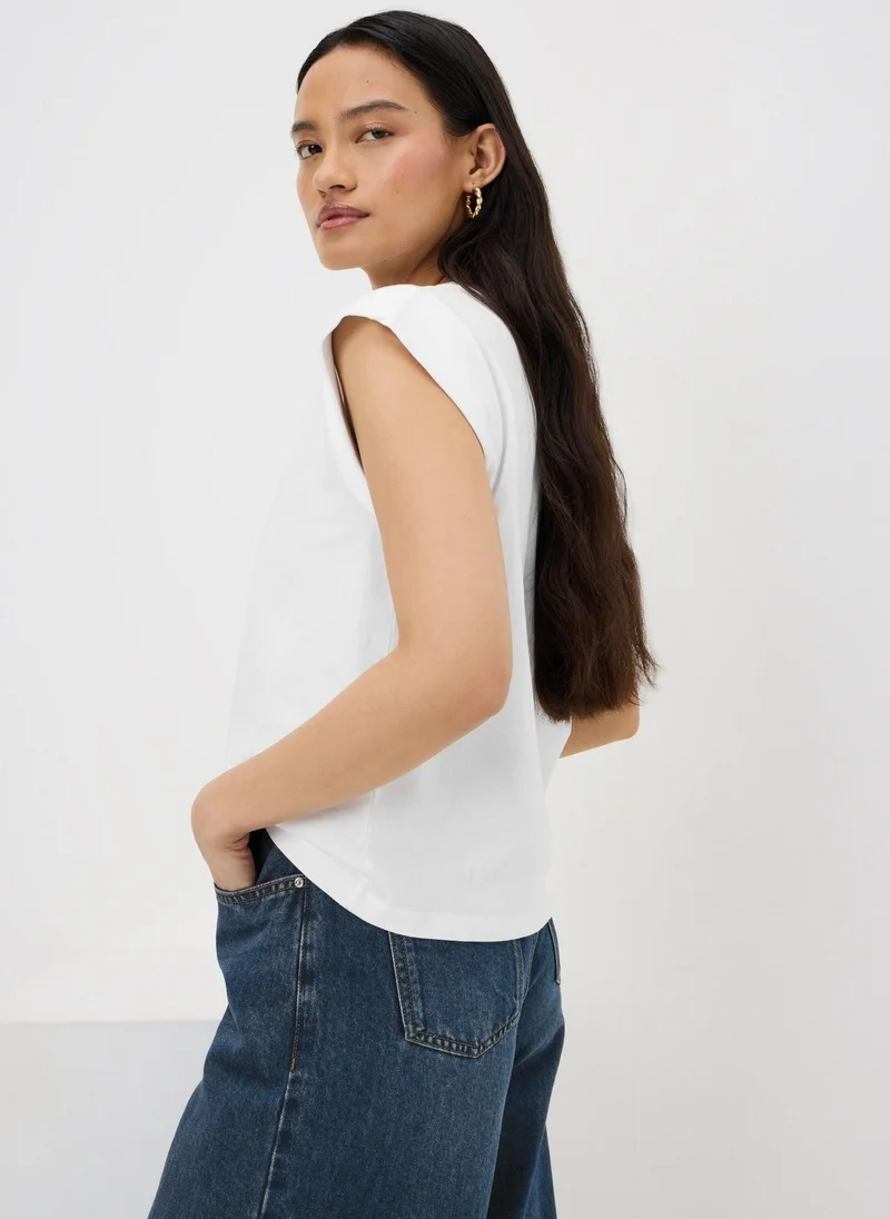 ماتلان White Ribbed Trim T-Shirt