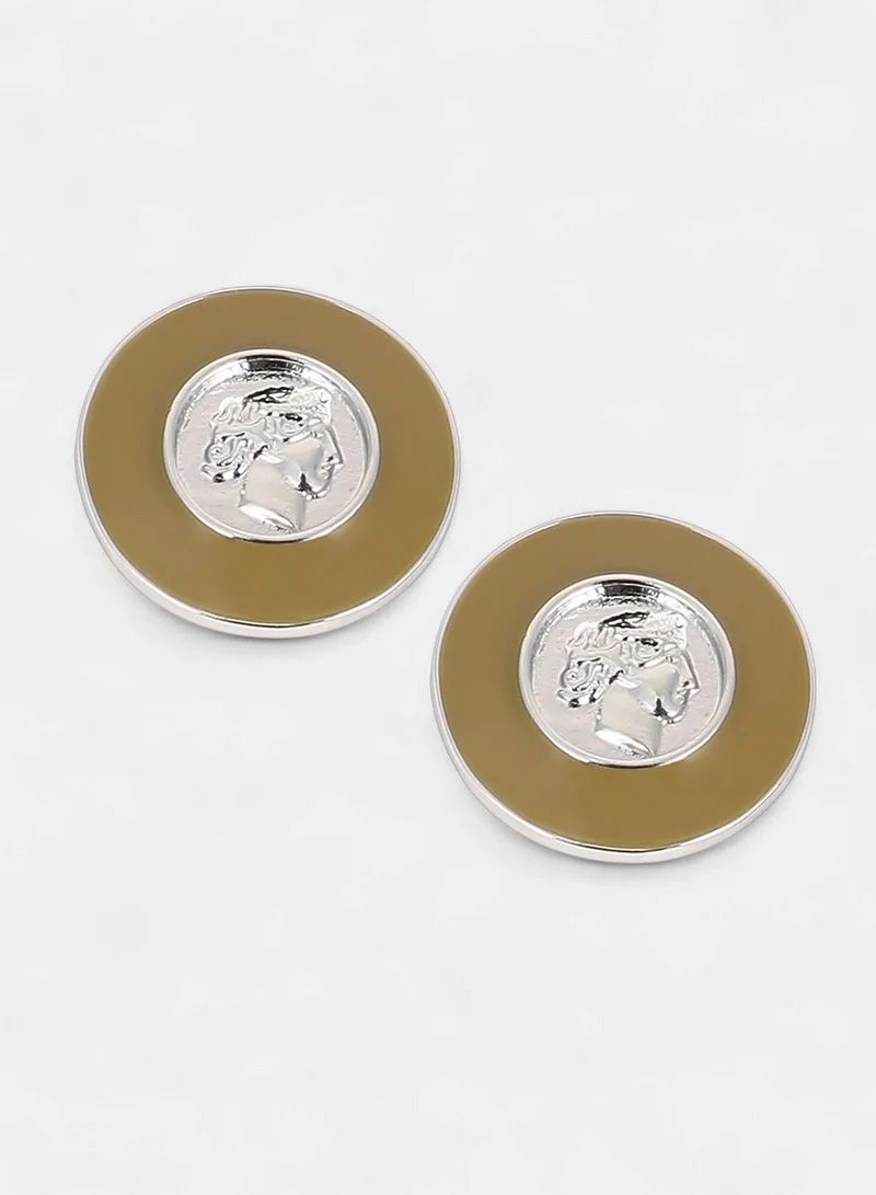 SOHI Women The Enamel-Coin Stud Earrings | Metallic Silver Colour | One-Size | Metallic Alloy Material | Push Back Closure | Earrings For Casual & Evening Wear