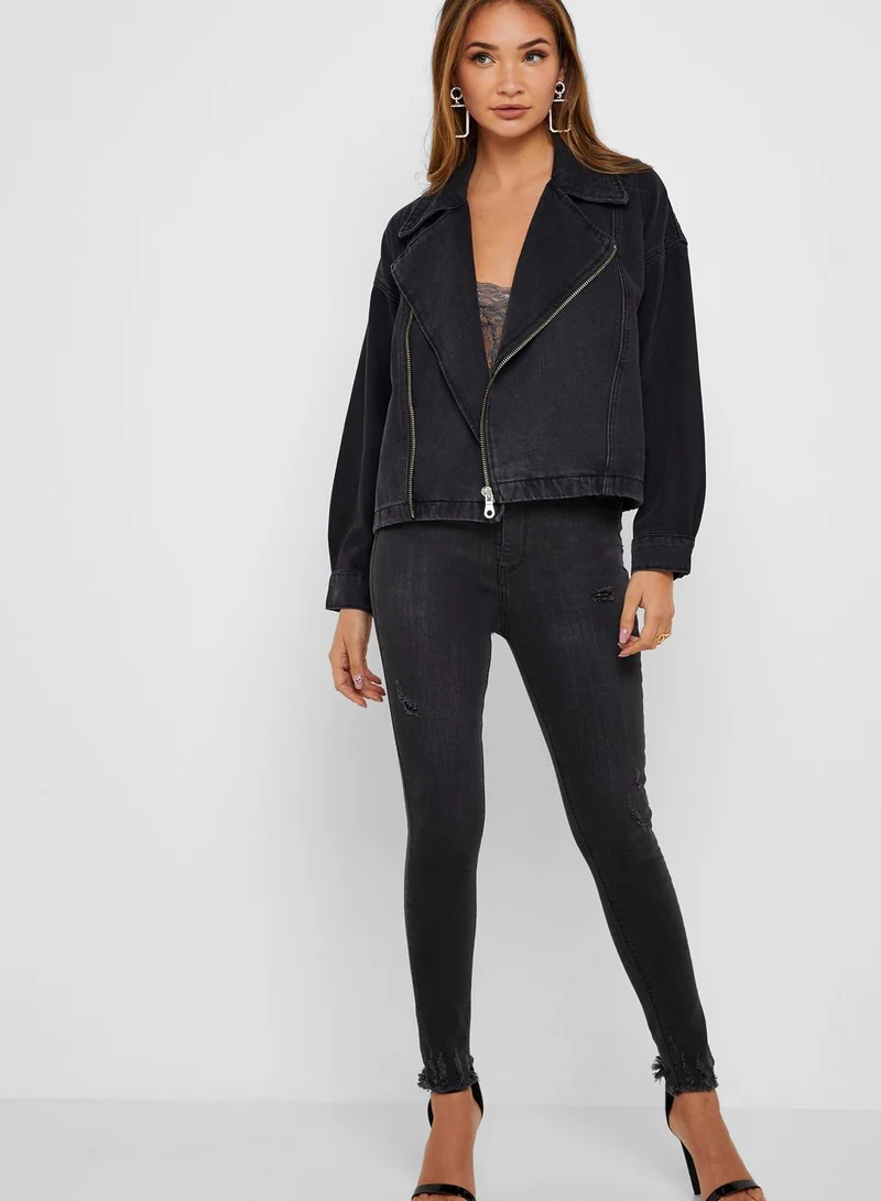 FOREVER 21 Denim Moto Jacket