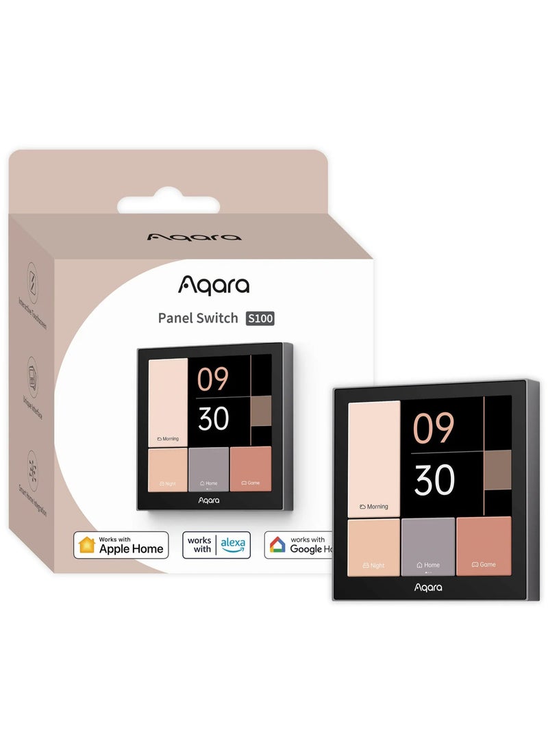 Aqara Panel Switch S100 Global version, 3-Gang Smart Touch Screen Switch, Wi-Fi Enabled, HomeKit Compatible, MP-K04D Grey - Image 1