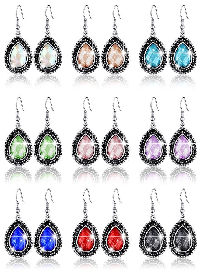 MTLEE 9 Pairs Boho Dangle Earrings Set Pearl Drop Crystal Earrings for Women Teardrop Earrings Rainbow Earrings - Image 1