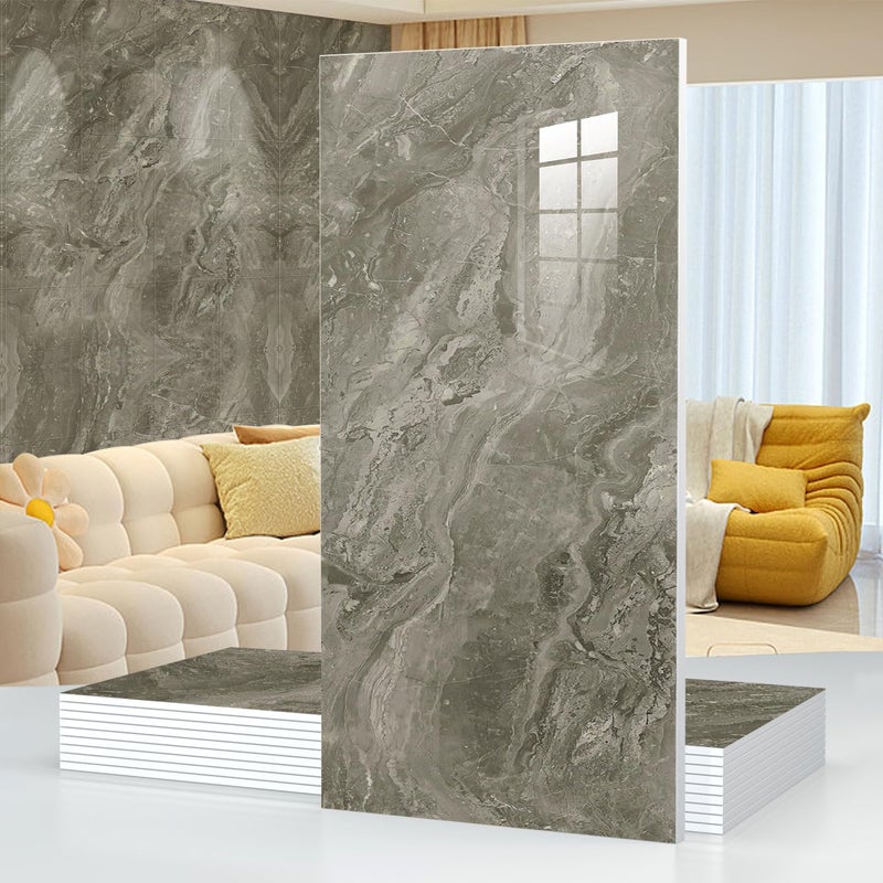Chejiaye 10pcs Marble Peel and Stick Waterproof Wall Panels,Heat-Resistant Backsplash Tile, 23.6"x11.8" PVC Foam Wall Sticker for Kitchen,Living Rooms, Bedrooms TV Walls,Grey (Not Real Tile 19.4Sq. Ft.) - Image 1