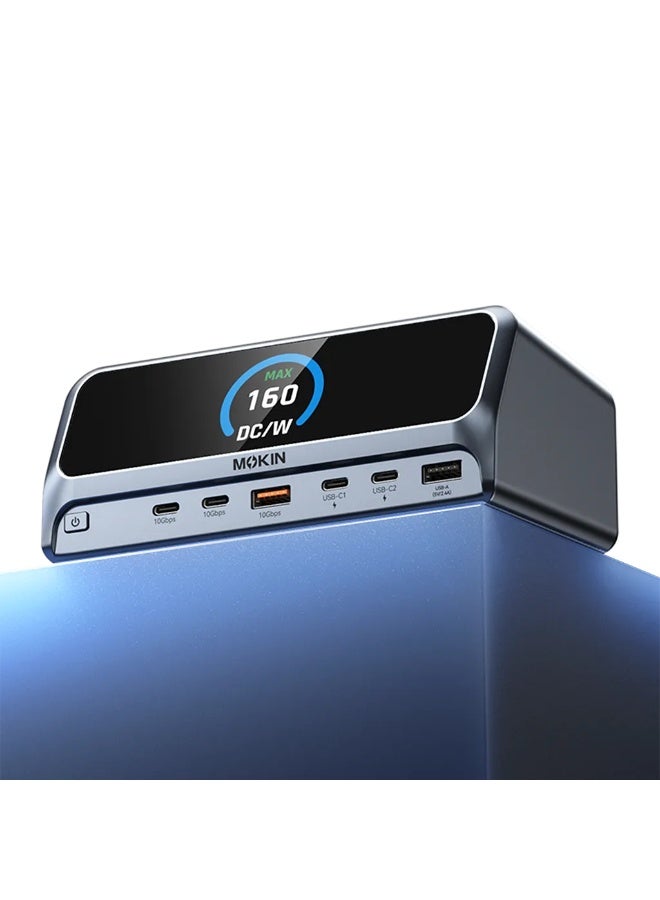 Mokin 13-in-1 USB-C Docking Station – 160W Laptop Charging Station with Dual HDMI 4K Display, 10Gbps USB-C/USB-A Ports, Gigabit Ethernet, LCD Smart Display, USB4/Thunderbolt Compatible Dock for MacOS, Dell, HP, Lenovo, Windows 11 - European CE Certified - Image 1