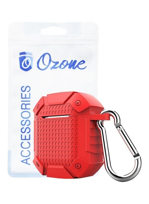 Protective Case For Apple AirPods 2/1 With Keychain Holder Red/Silver