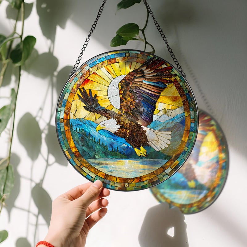 LAOWEIKI Bald Eagle Sun Catcher, 8 Inch Stained Glass Suncatcher, Stained Glass Window Hanging, Bald Eagle Indoor Decor, Idea Gift, Gift Exchange - Image 3