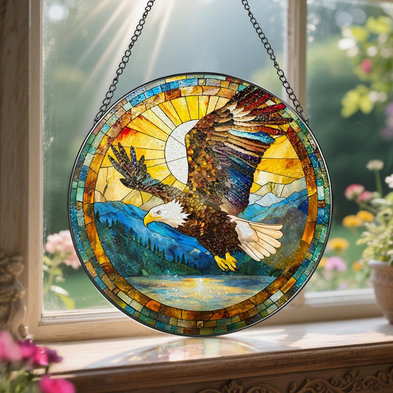 LAOWEIKI Bald Eagle Sun Catcher, 8 Inch Stained Glass Suncatcher, Stained Glass Window Hanging, Bald Eagle Indoor Decor, Idea Gift, Gift Exchange - Image 5