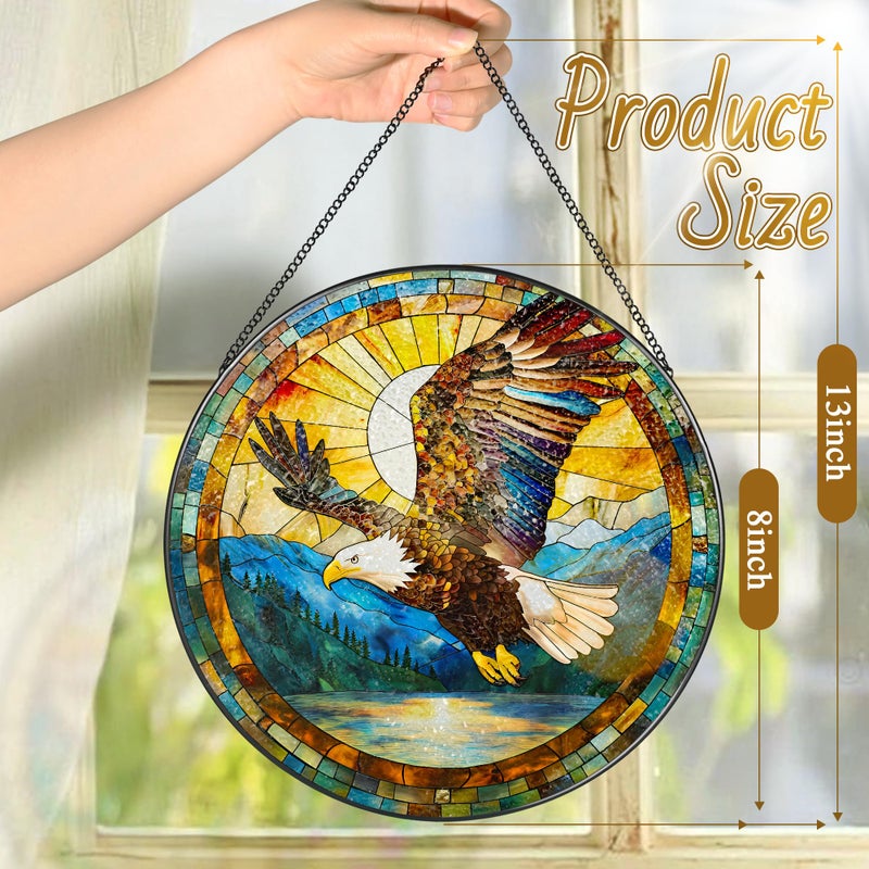 LAOWEIKI Bald Eagle Sun Catcher, 8 Inch Stained Glass Suncatcher, Stained Glass Window Hanging, Bald Eagle Indoor Decor, Idea Gift, Gift Exchange - Image 4