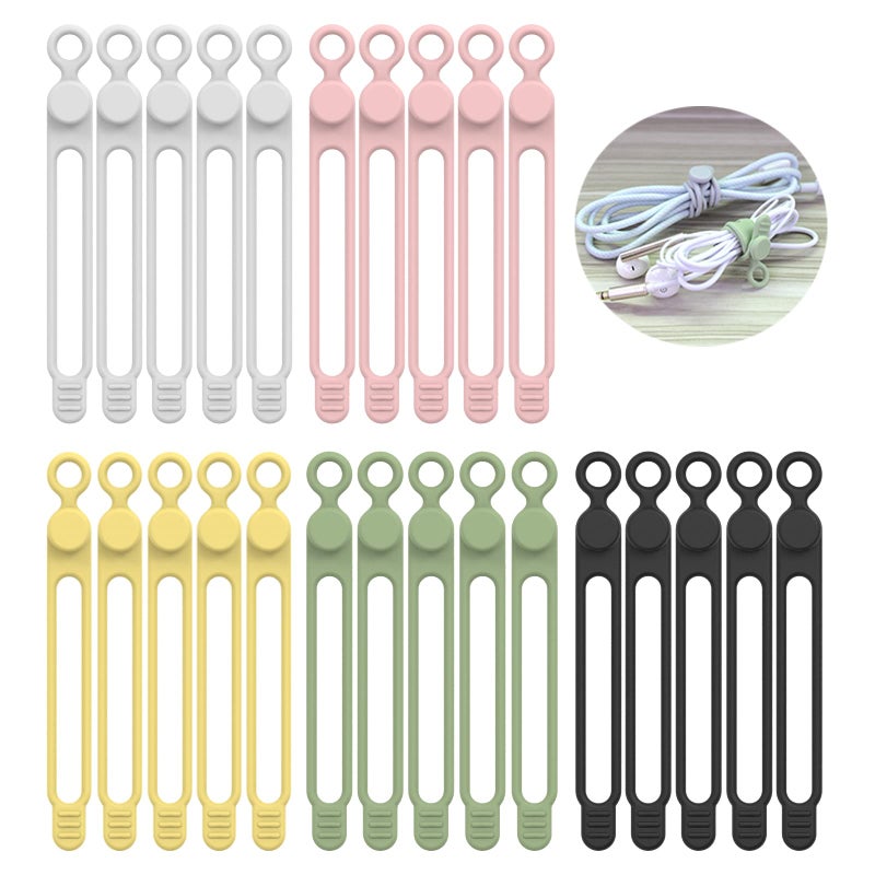 UMUST [25Park]UMUST Silicone Cable Ties,Reusable Cable Management Organizer,Cable Straps,Cord Ties,Multipurpose Elastic Cord Organizer for Bundling and Fastening Cable Cords Wires(Multi -colored) - Image 1