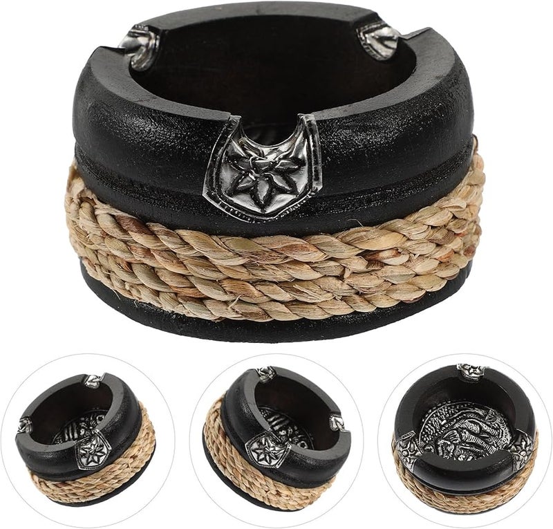 منفضة سجائر خشبية سوداء مستديرة قطر 3 بوصة حاوية تخزين رماد لطاولة المنزل المكتب الفندق - Image 5