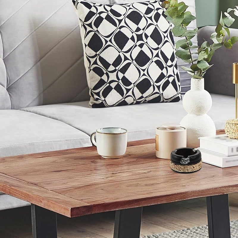 منفضة سجائر خشبية سوداء مستديرة قطر 3 بوصة حاوية تخزين رماد لطاولة المنزل المكتب الفندق - Image 4