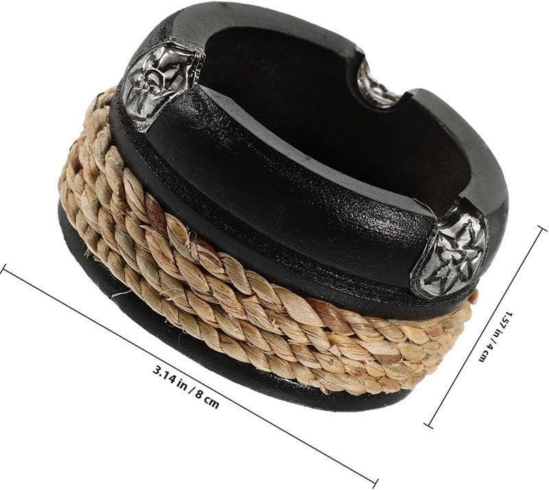 منفضة سجائر خشبية سوداء مستديرة قطر 3 بوصة حاوية تخزين رماد لطاولة المنزل المكتب الفندق - Image 3