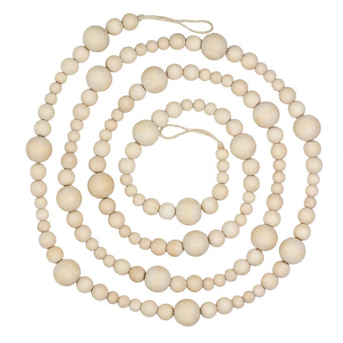 7FT WOOD BEAD GARLAND FARMHOUSE HOME DECOR RUSTIC COUNTRY NATURAL HOLIDAY CHRISTMAS TREE BOHO DECORATIONS MANTEL WALL HANGING PRAYER BEADS