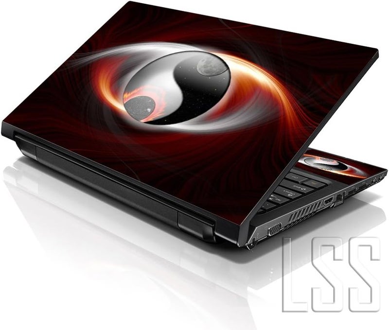 LSS 17 17.3 Inches Laptop Notebook Skin Sticker with 2 Wrist Pads - Reusable Cover Protector Vinyl Sticker Cover Decal Fits 17" - 19" HP Asus Acer - Ying Yang Earth and Moon Pattern - Image 1