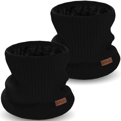 XFUEL Kids Neck Warmer, 2 Pack, Knitted Winter Neck Gaiter, Fleece Lined Infinity Scarf for Boys Girls (black,black) - Image 1