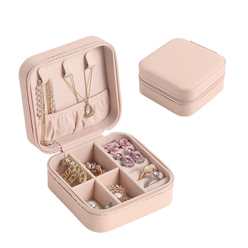 Mini Jewelry Travel Case, Small Travel Jewelry Organizer, Travel Portable Jewelry Case for Ring, Pendant, Earring, Necklace, Bracelet Organizer Storage Holder Boxes (Pink)