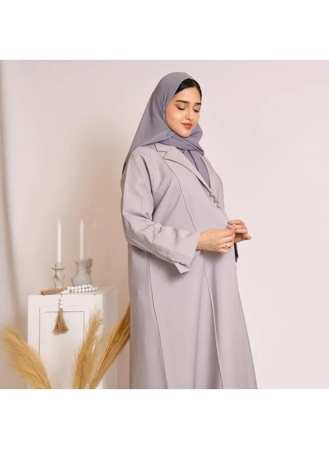 HAWRAA ABAYA Grey blazer style abaya decorated with buttons and a pleat at the back