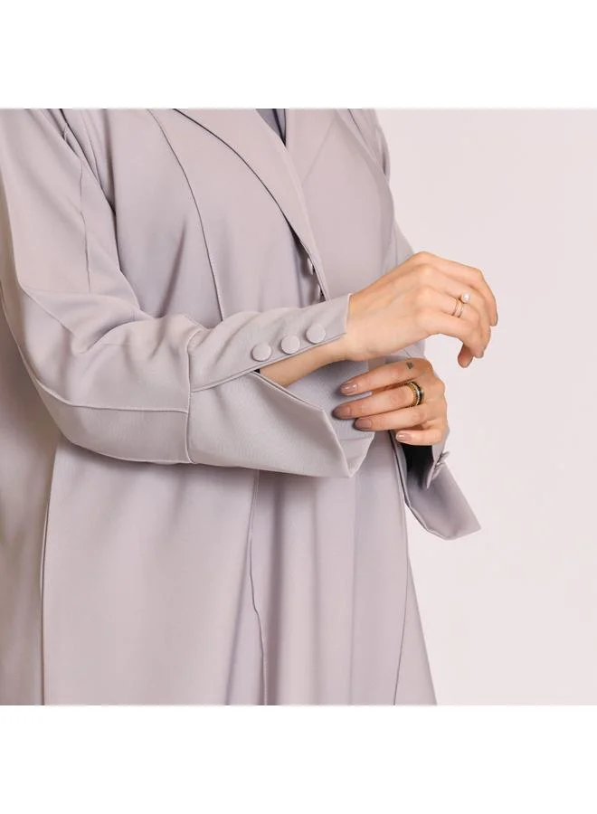 HAWRAA ABAYA Grey blazer style abaya decorated with buttons and a pleat at the back