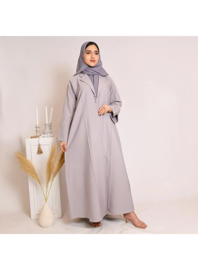 HAWRAA ABAYA Grey blazer style abaya decorated with buttons and a pleat at the back