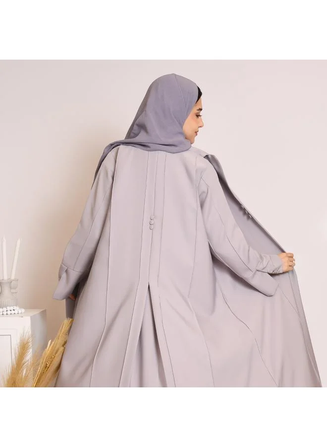 HAWRAA ABAYA Grey blazer style abaya decorated with buttons and a pleat at the back