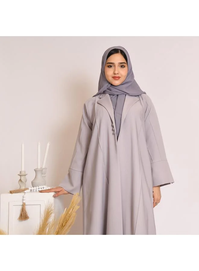HAWRAA ABAYA Grey blazer style abaya decorated with buttons and a pleat at the back