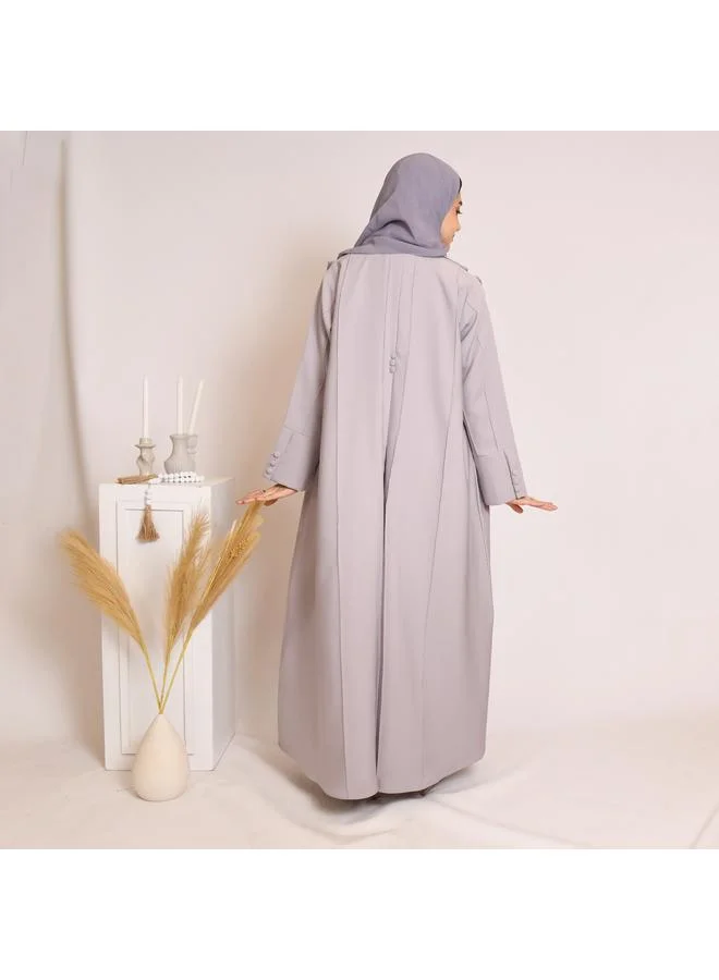 HAWRAA ABAYA Grey blazer style abaya decorated with buttons and a pleat at the back