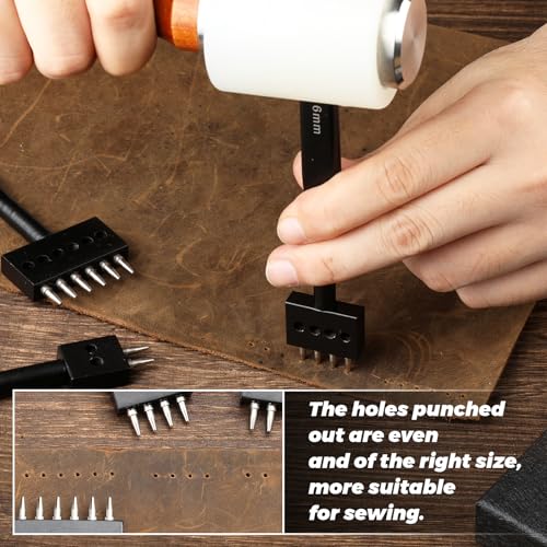 DIUDUS Leather Hole Punch, Prong Punch Tool 6mm 2/4/6 Lacing Stitching Punch, Round Hole Prong Stitching Chisel Set Leatherworking Tools for Leathercraft - Image 3