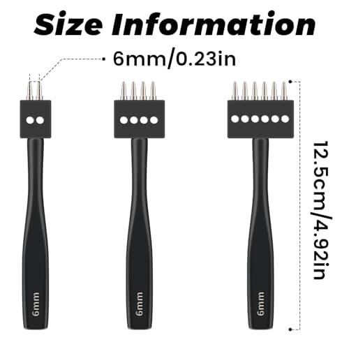 DIUDUS Leather Hole Punch, Prong Punch Tool 6mm 2/4/6 Lacing Stitching Punch, Round Hole Prong Stitching Chisel Set Leatherworking Tools for Leathercraft - Image 2