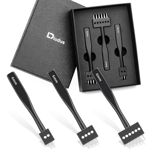 DIUDUS Leather Hole Punch, Prong Punch Tool 6mm 2/4/6 Lacing Stitching Punch, Round Hole Prong Stitching Chisel Set Leatherworking Tools for Leathercraft - Image 1