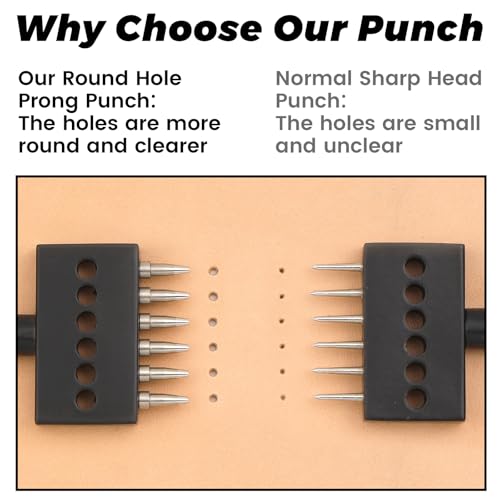 DIUDUS Leather Hole Punch, Prong Punch Tool 6mm 2/4/6 Lacing Stitching Punch, Round Hole Prong Stitching Chisel Set Leatherworking Tools for Leathercraft - Image 4