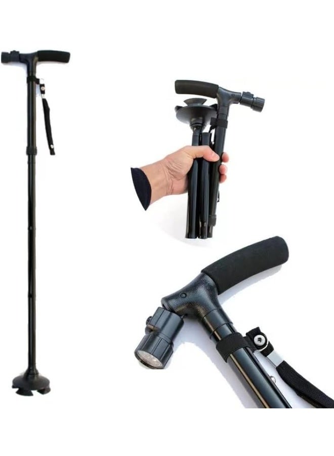 Folding Cane with Led Light, Adjustable Canes and Walking Sticks for Seniors, Walking Cane Stick for Men and Women with T Cushion  Handle and Pivoting Quad Base. - Image 3