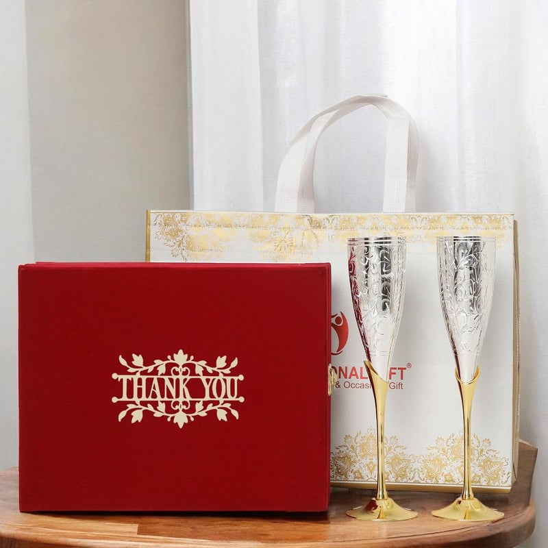 INTERNATIONAL GIFT INTERNATIONAL GIFT SilverPlated Wine Glass Thank You Tag Comes with Velvet Box Carry Bag Great for Personalized Gifts Corporate Events and Diwali Festivals - Image 1