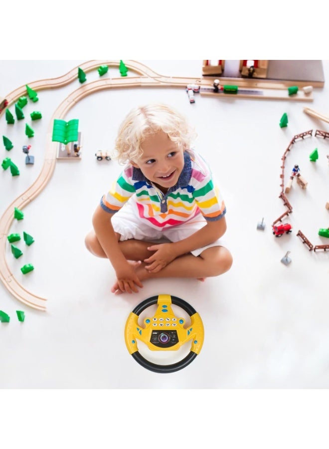 Steering Wheel Simulated Toy for Kids Babies 3+ Years Old, Small Electronic Simulated Driving Driver Racing Toy with Sound (Yellow) - Image 2