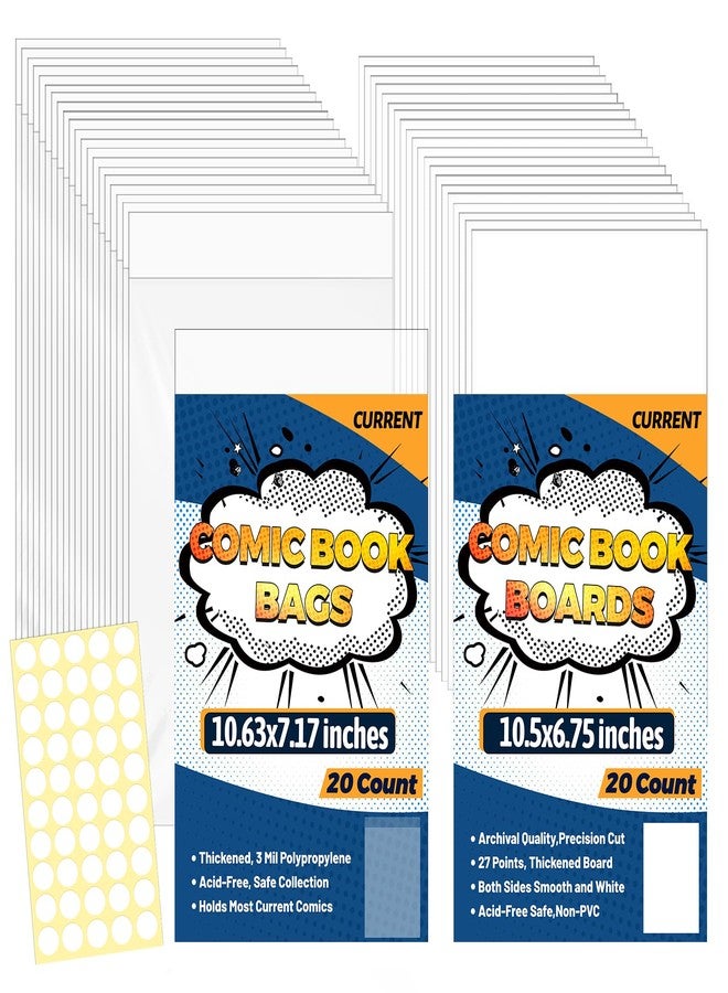LOTMER 20 Sets Current Comic Book Bags and Boards 20 Acid-Free 27PT Comic Book Boards 20 Acid-Free Clear Protector Comic Book Sleeves for Collectors, Regular Comics Archival - Image 1