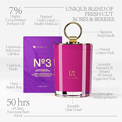 ESNA HOME شمعة عطرية معطرة من شمع الصويا الطبيعي بزيت اللافندر 50 ساعة احتراق طويلة للاسترخاء، شمعة ذهبية مع غطاء، هدية عيد الميلاد لها، ديكور غرفة النوم - Image 4