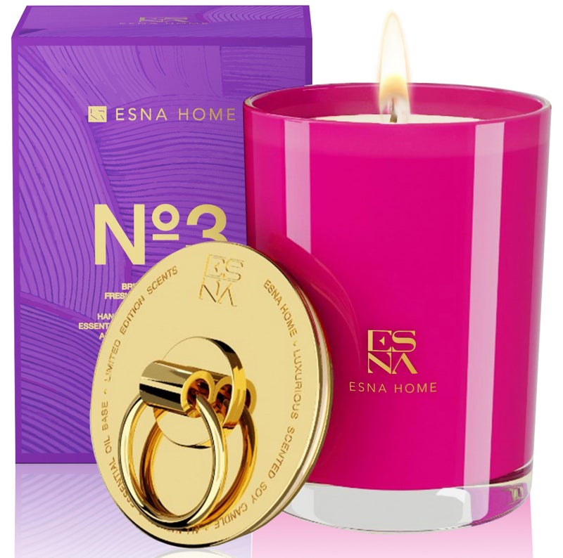 ESNA HOME شمعة عطرية معطرة من شمع الصويا الطبيعي بزيت اللافندر 50 ساعة احتراق طويلة للاسترخاء، شمعة ذهبية مع غطاء، هدية عيد الميلاد لها، ديكور غرفة النوم - Image 1