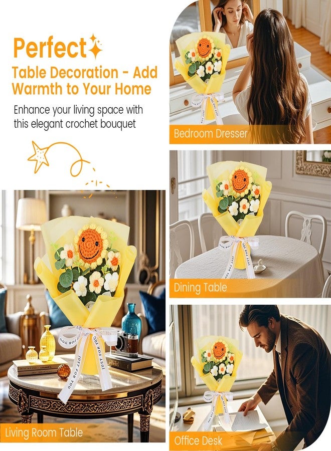 Pluzluce Handmade Crochet Sunflower Bouquet – Knitted Yarn Flowers, Artificial Flower Gift for Mom Women, Mother’s Day Birthday Graduation Teachers’ Day Yellow - Image 4