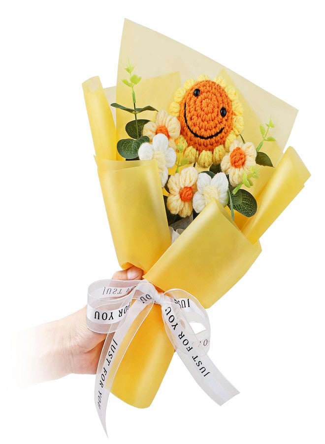 Pluzluce Handmade Crochet Sunflower Bouquet – Knitted Yarn Flowers, Artificial Flower Gift for Mom Women, Mother’s Day Birthday Graduation Teachers’ Day Yellow - Image 1