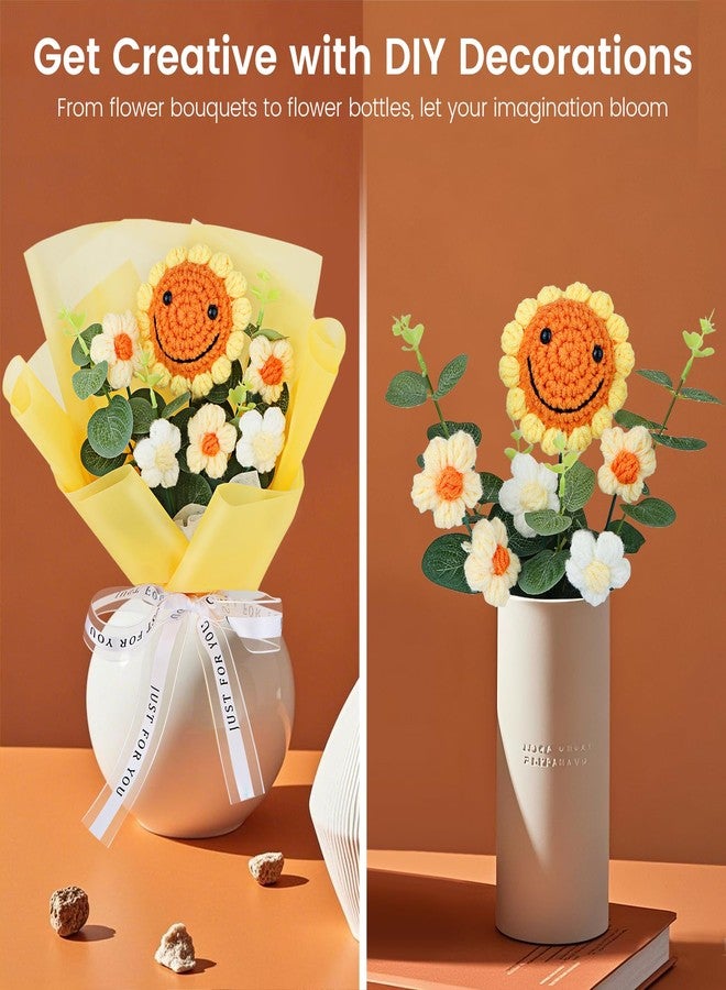 Pluzluce Handmade Crochet Sunflower Bouquet – Knitted Yarn Flowers, Artificial Flower Gift for Mom Women, Mother’s Day Birthday Graduation Teachers’ Day Yellow - Image 5