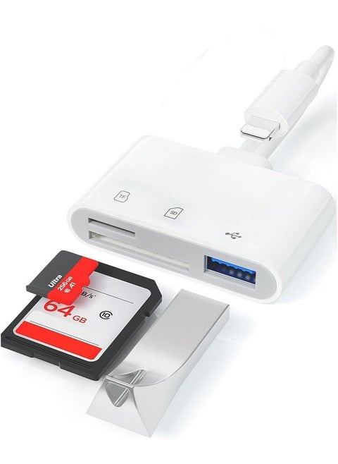 SD Card Reader for iPhone, Lightning to SD Card Reader, 3-in-1 SD Card Reader for SD Card/Micro SD Digital Camera Adapter Compatible with iPhone, Plug and Play SD Card Reader