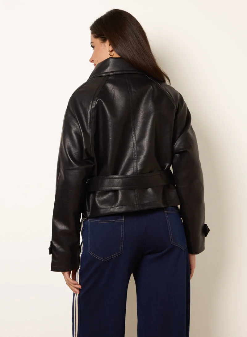 بلو فانيلا Double Breasted Leather Look Jacket