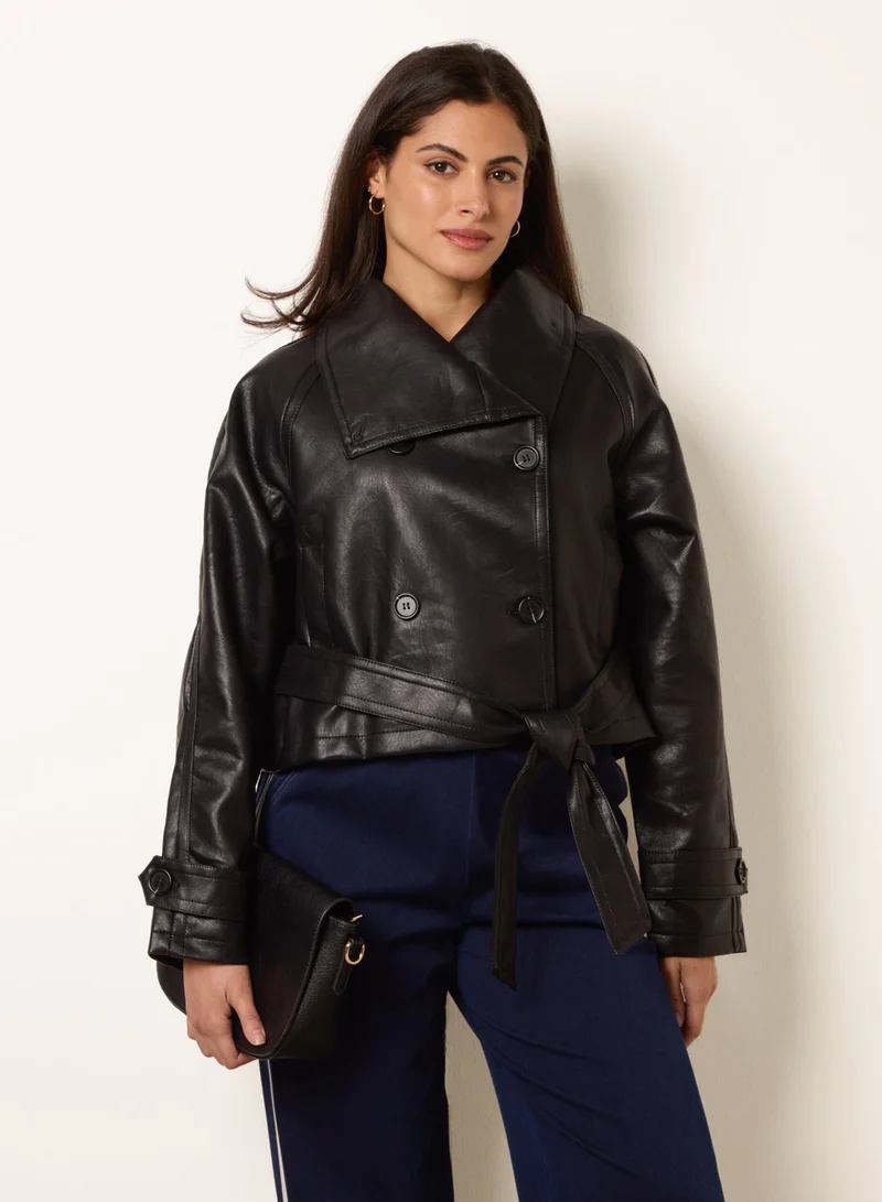 بلو فانيلا Double Breasted Leather Look Jacket