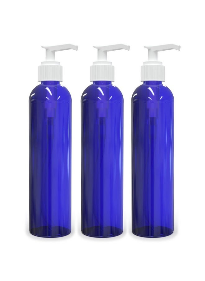 BRIGHTFROM - Empty Lotion Pump Bottles, 8 Oz Bpa-Free Refillable Plastic Containers, Pete1 Cobalt-Blue, Great For - Soap, Shampoo, Lotions, Liquid Body Soap, Creams And Massage Oil'S (Pack Of 3) - Image 1