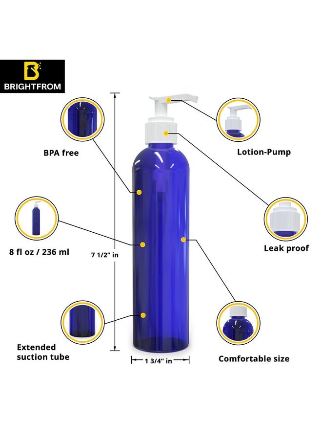 BRIGHTFROM - Empty Lotion Pump Bottles, 8 Oz Bpa-Free Refillable Plastic Containers, Pete1 Cobalt-Blue, Great For - Soap, Shampoo, Lotions, Liquid Body Soap, Creams And Massage Oil'S (Pack Of 3) - Image 1