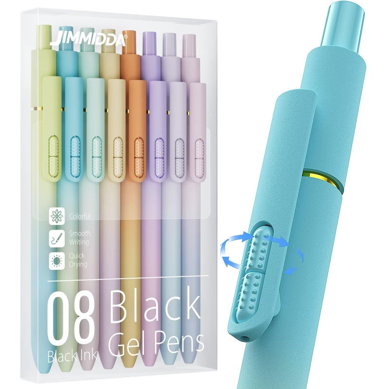 JIMMIDDA 8Pcs Black Gel Pens - 0.7mm Medium Point Black Ink Pens | Smooth Writing - Quick Drying Retractable Pen for Men Women (Gradient - 8Pcs) - Image 1