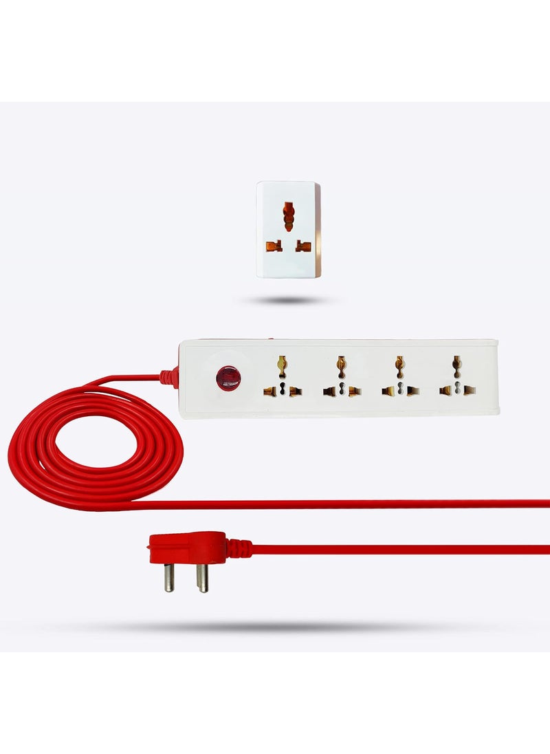 Hillgrove Hillgrove HGCM302M2 Power Extension Board with 4 Universal Socket 1 Switch with 3 Way MultiplePin Socket and 5 Meter Long Cable Surge Protector for HomeComputerFridge 4 Socket Extension Boards  - Image 1
