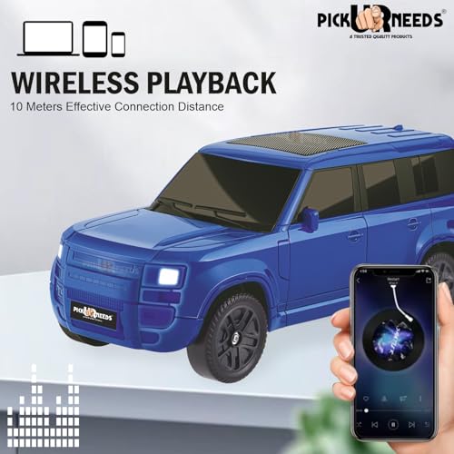 Pick Ur Needs Portable 10W Car Shape Bluetooth Wireless Speaker with Deep Bass 1200mAh Battery Support FM Radio, USB, TF Card, TWS Stylish SUV Design (Blue) - Image 4
