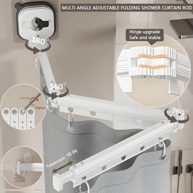 كاست ويف قضيب ستارة دش منحني قابل للتعديل، بدون حفر، قضيب شد بكوب شفط للحمام والمركبات الترفيهية، قضيب زاوية موفر للمساحة، مقاوم للصدأ، سهل التركيب، محمول 41 بوصة (أبيض) - Image 4