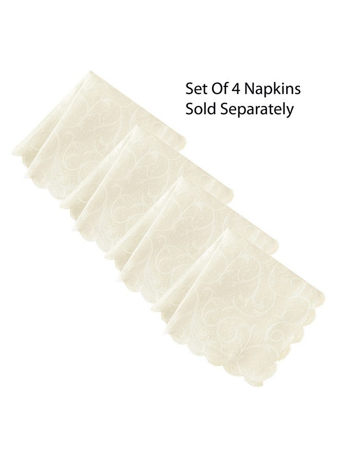 Newbridge Portofino Scalloped Damask Fabric Napkin Set, Wrinkle and Stain Resistant Fine Dining and Holiday Napkins, Set of 4 Fabric Napkins, Ivory - Image 2