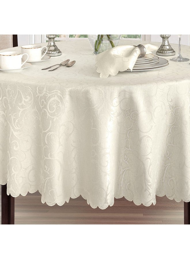 Newbridge Portofino Scalloped Damask Fabric Napkin Set, Wrinkle and Stain Resistant Fine Dining and Holiday Napkins, Set of 4 Fabric Napkins, Ivory - Image 3