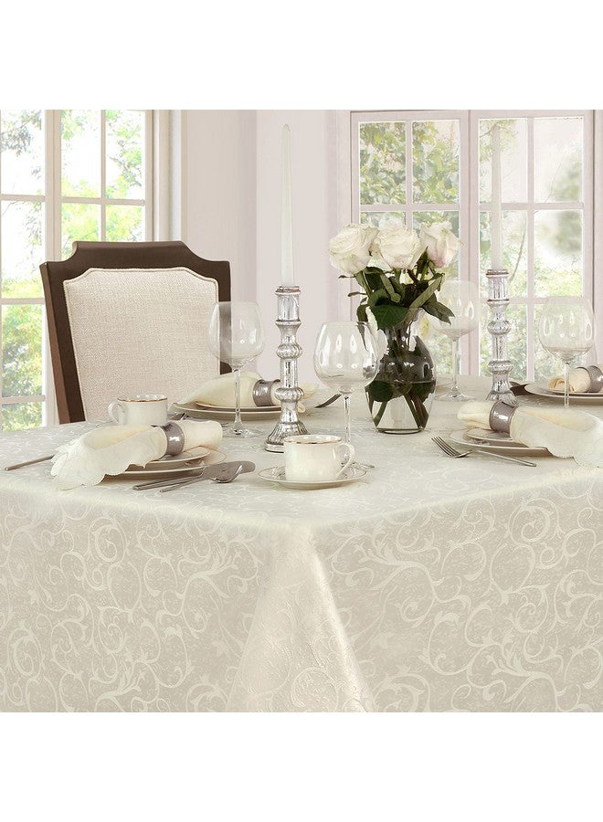 Newbridge Portofino Scalloped Damask Fabric Napkin Set, Wrinkle and Stain Resistant Fine Dining and Holiday Napkins, Set of 4 Fabric Napkins, Ivory - Image 4